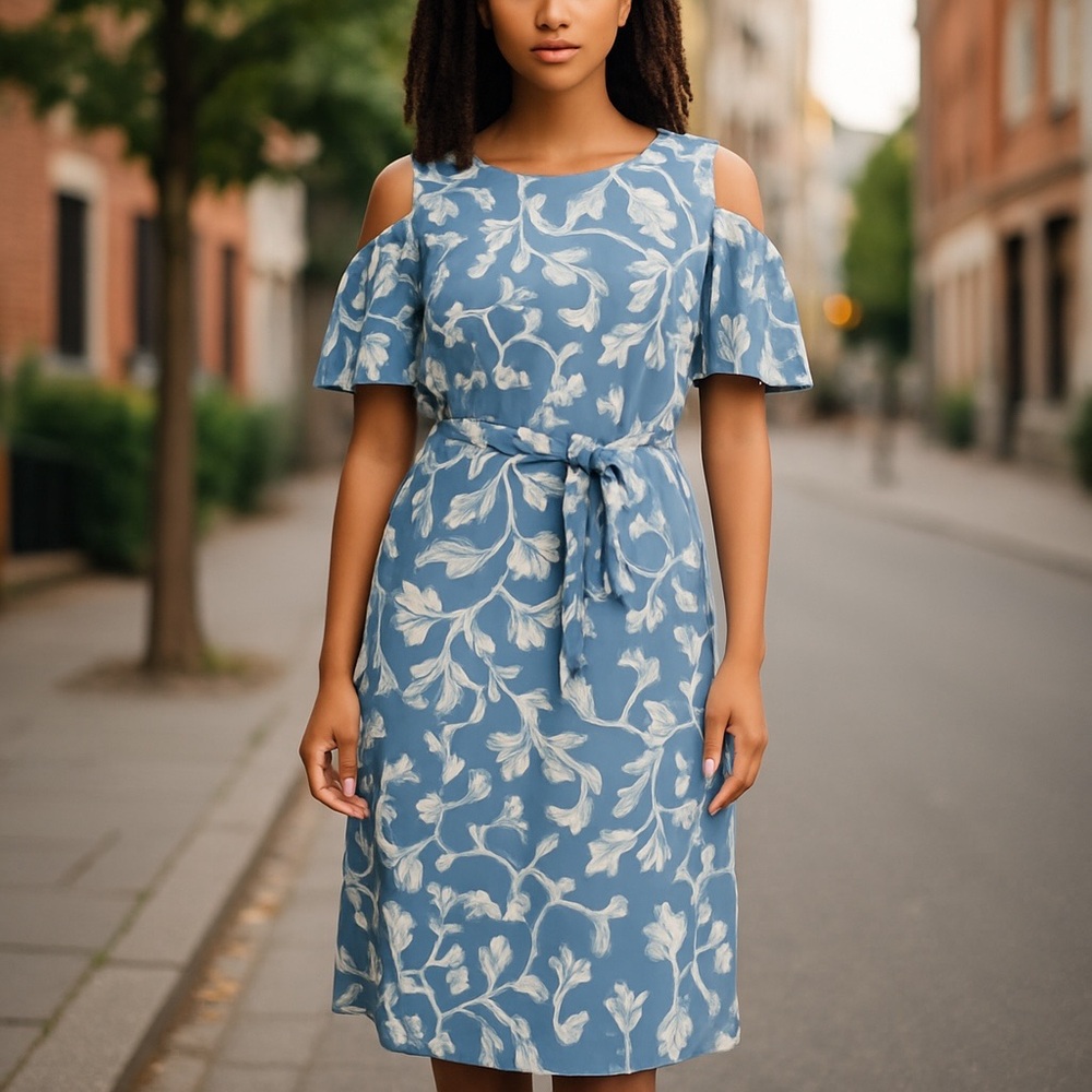 #14 Ichi Floral Blue and White Dress Small
NWOT